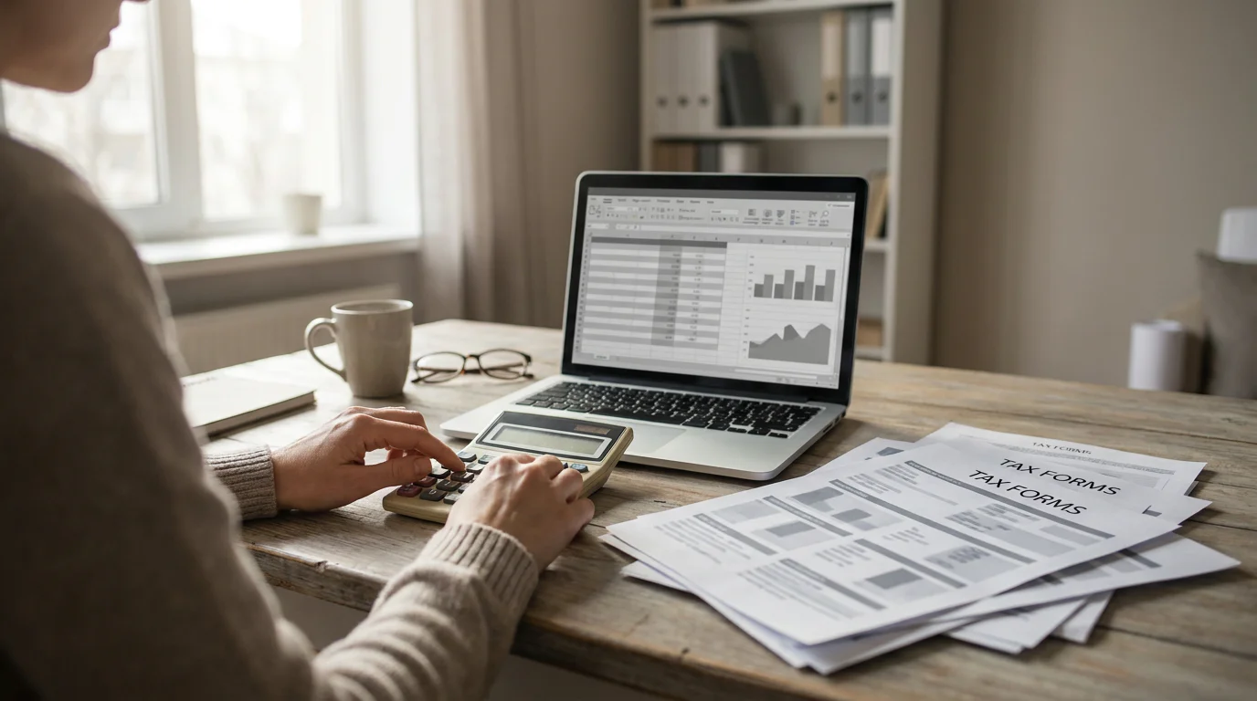 Persona revisando cálculos y obligaciones fiscales de ganancias en apuestas online