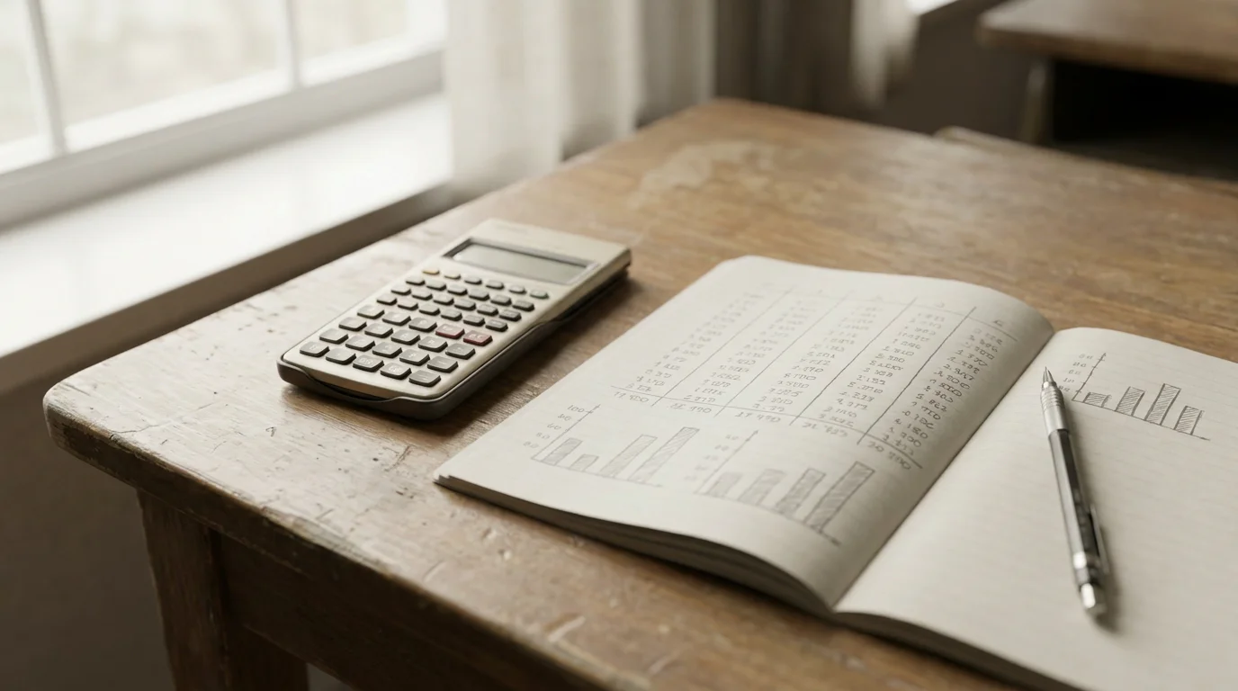 Calculadora y cuaderno mostrando el proceso de cálculo del valor esperado en apuestas de tenis