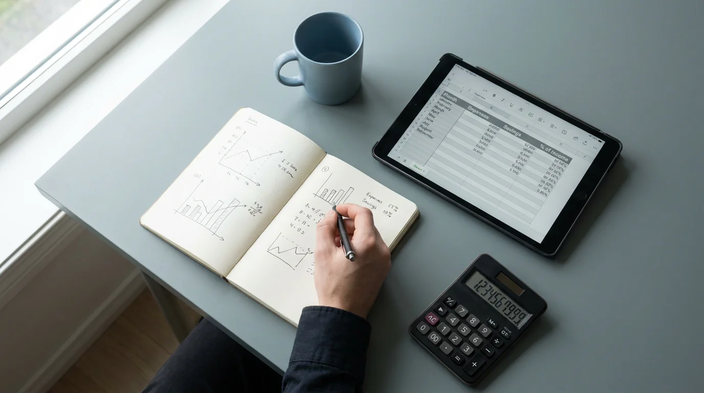 Calculadora y documentos mostrando análisis de márgenes, impuestos y límites de juego responsable