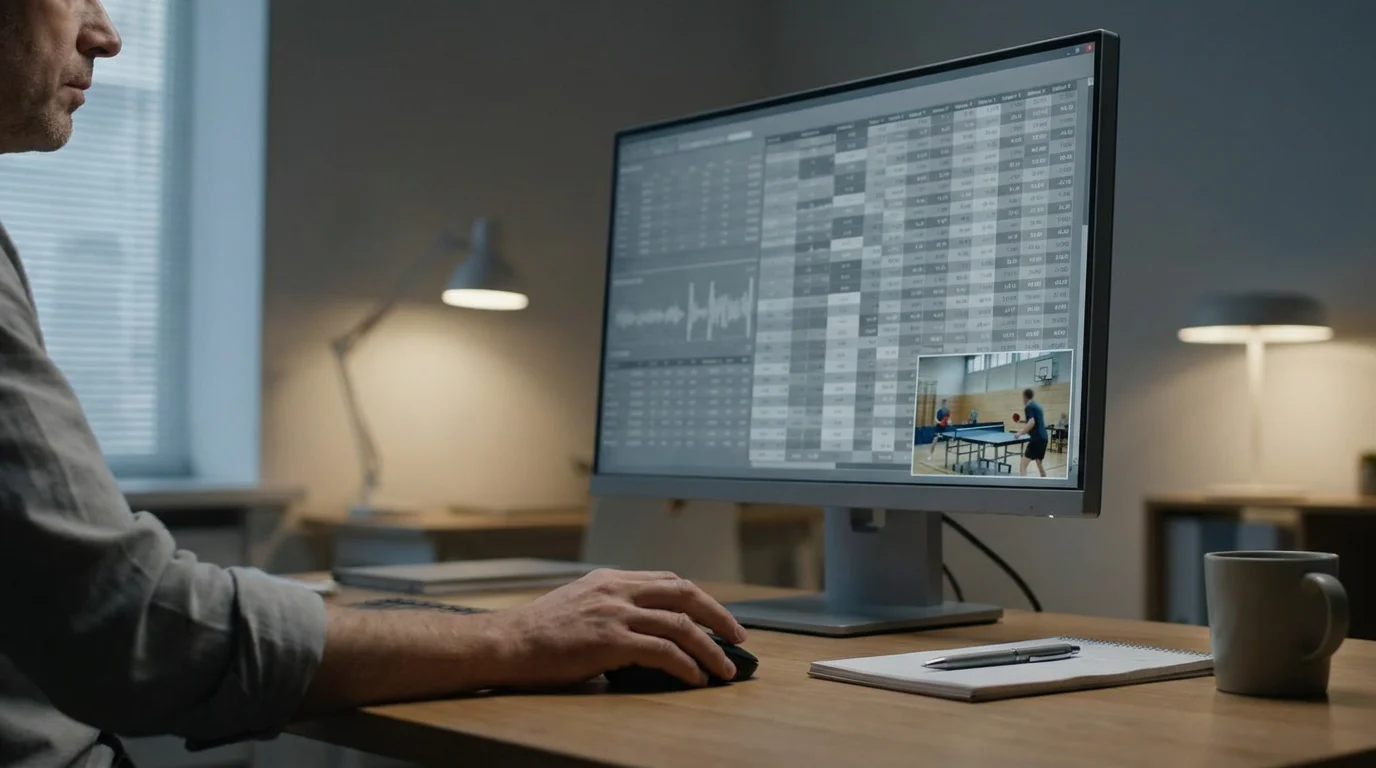 Monitor mostrando datos de cuotas en directo durante un partido de tenis de mesa