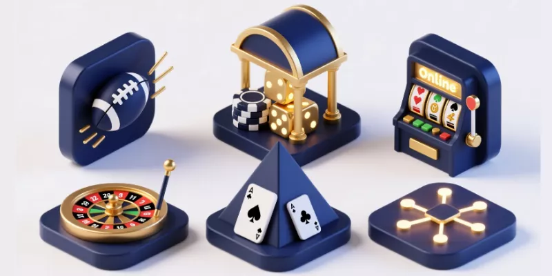 Iconos de diferentes tipos de apuestas online: deportivas, casino, póker