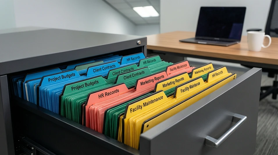 Carpetas organizadas con documentos fiscales en un archivador