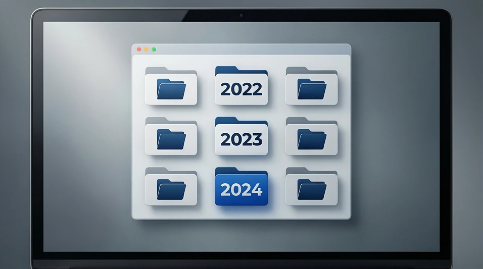 Pantalla de ordenador mostrando carpetas digitales organizadas por años