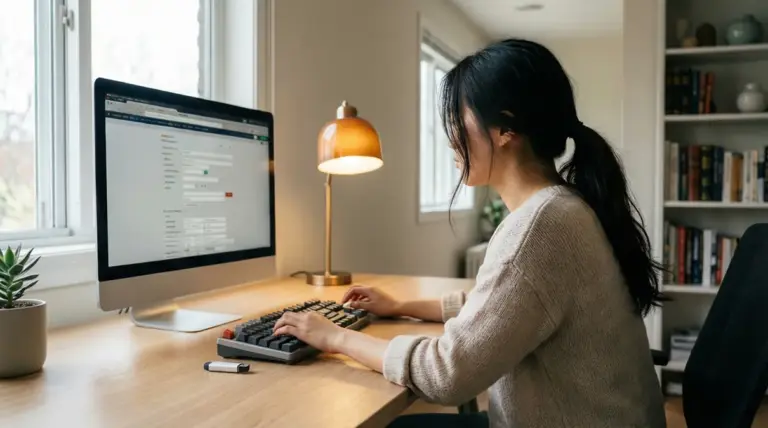 Persona frente a ordenador rellenando un formulario en línea