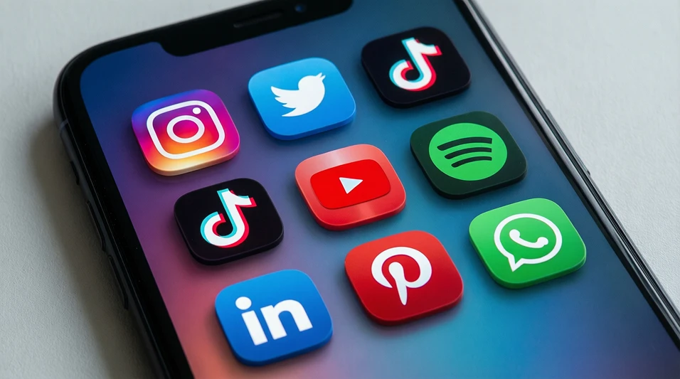 Múltiples iconos de aplicaciones en una pantalla de smartphone