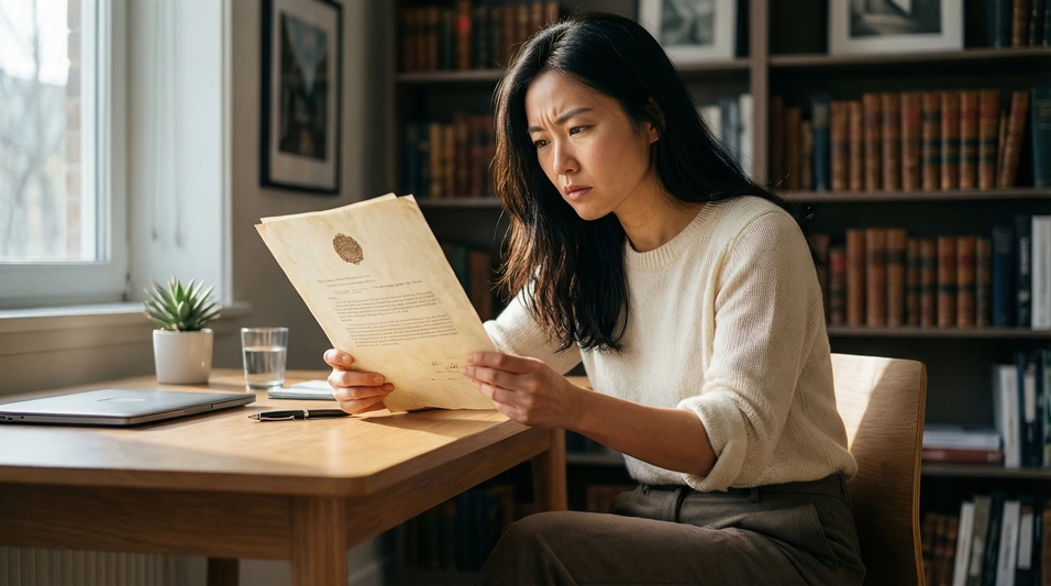 Persona leyendo un documento oficial con atención