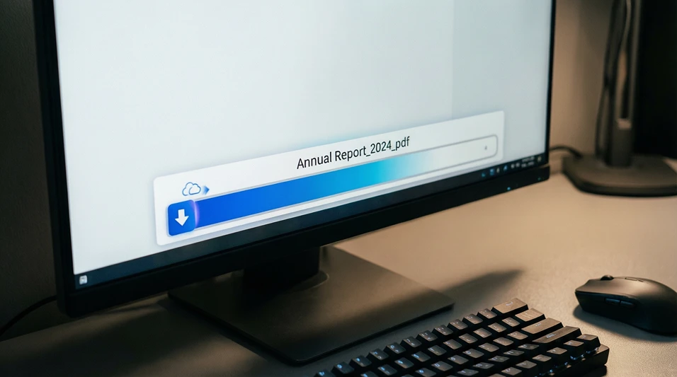 Pantalla de ordenador mostrando la descarga de un documento PDF con barra de progreso