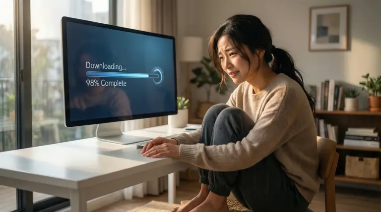 Persona descargando documentos fiscales en un ordenador de escritorio