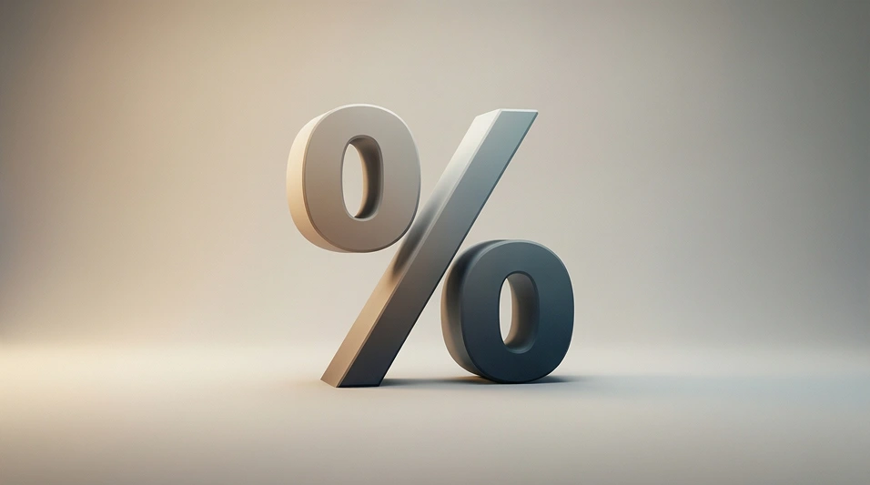 Porcentaje y símbolo de comisión sobre fondo neutro