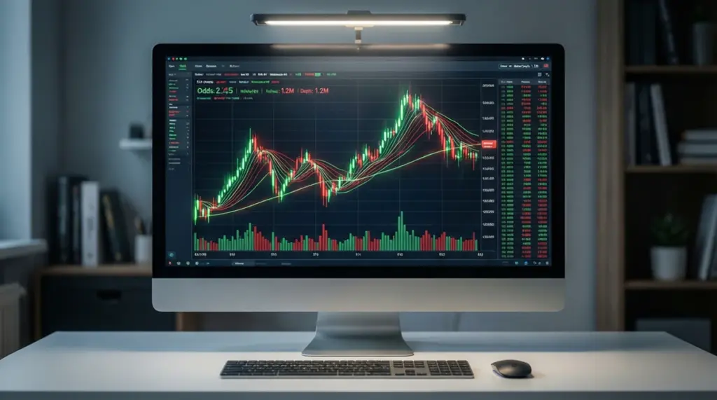 Pantalla de ordenador mostrando gráficos de trading deportivo