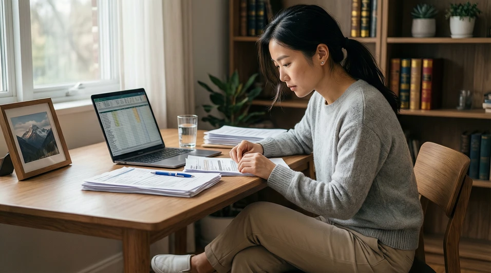 Persona trabajando sola en su declaración de impuestos