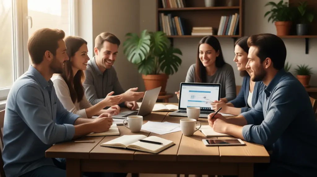 Grupo de personas reunidas alrededor de una mesa discutiendo