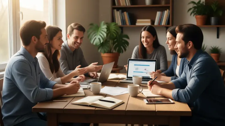 Grupo de personas reunidas alrededor de una mesa discutiendo