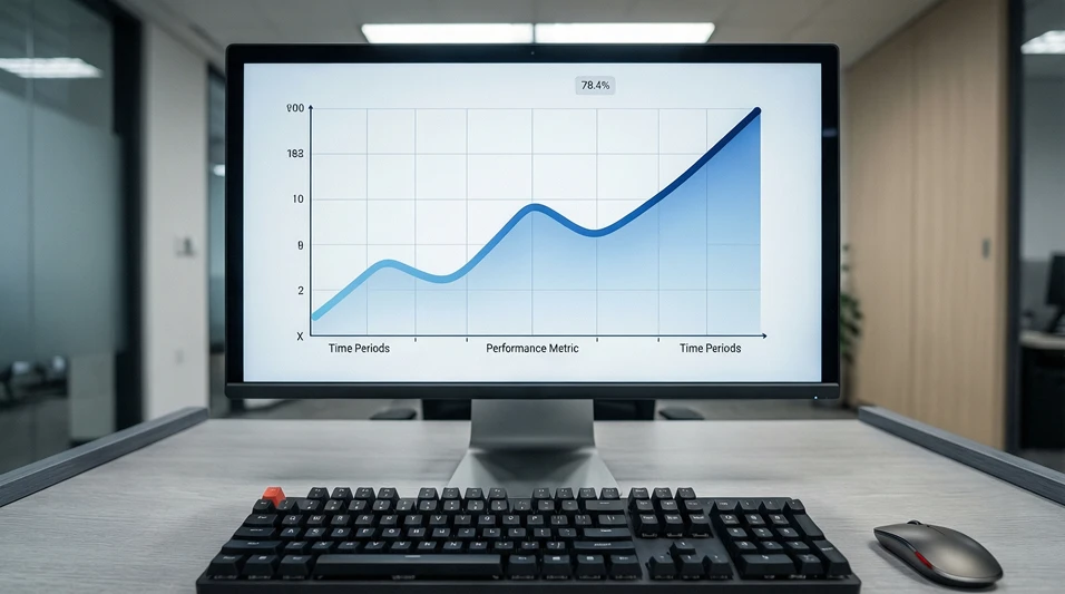 Pantalla de ordenador mostrando un informe de actividad con gráfico de líneas sencillo