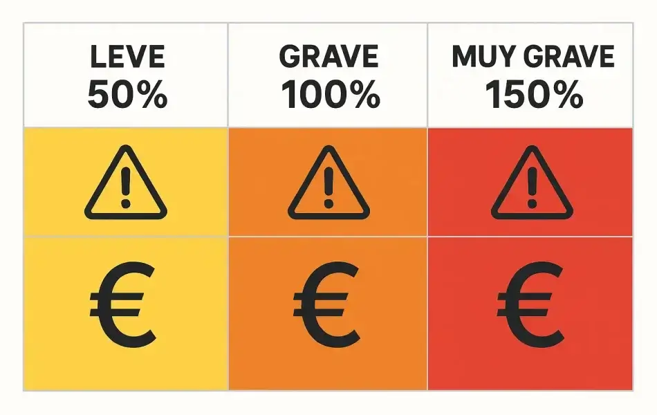 Tres niveles de infracciones fiscales - Leve 50%, Grave 100%, Muy Grave 150%